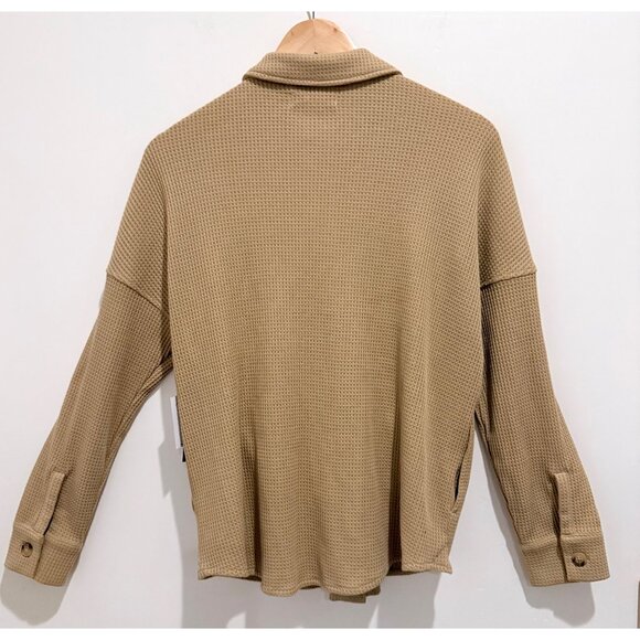 O’Neill Women’s XS Waffle Knit Jacket Shacket Tan Button Front NWT Neutral Cozy - Picture 2 of 16